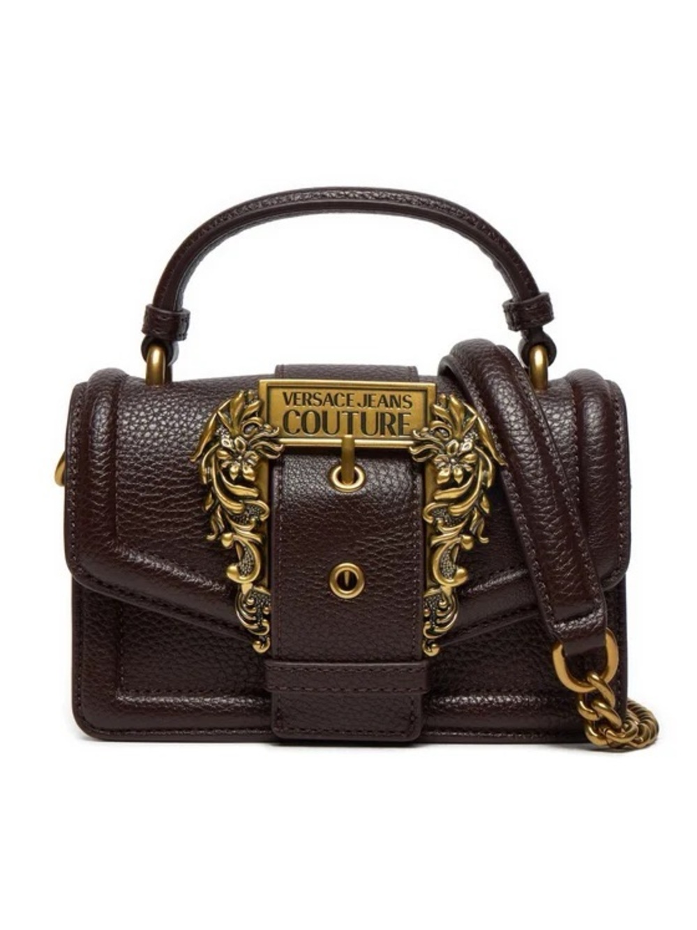 Versace Jeans Collection Dark Brown Leather Bag Gold Hardware Crossbody Mini - Picture 1 of 7